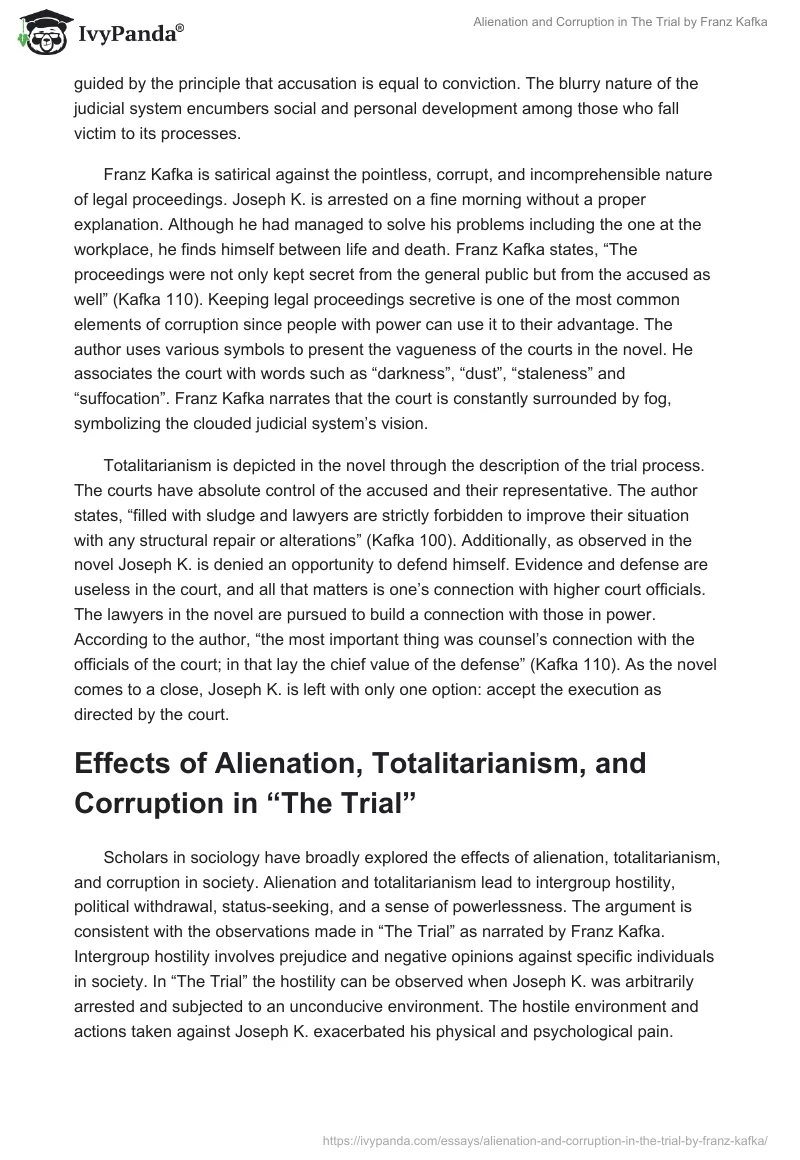 Alienation and Corruption in "The Trial" by Franz Kafka. Page 5