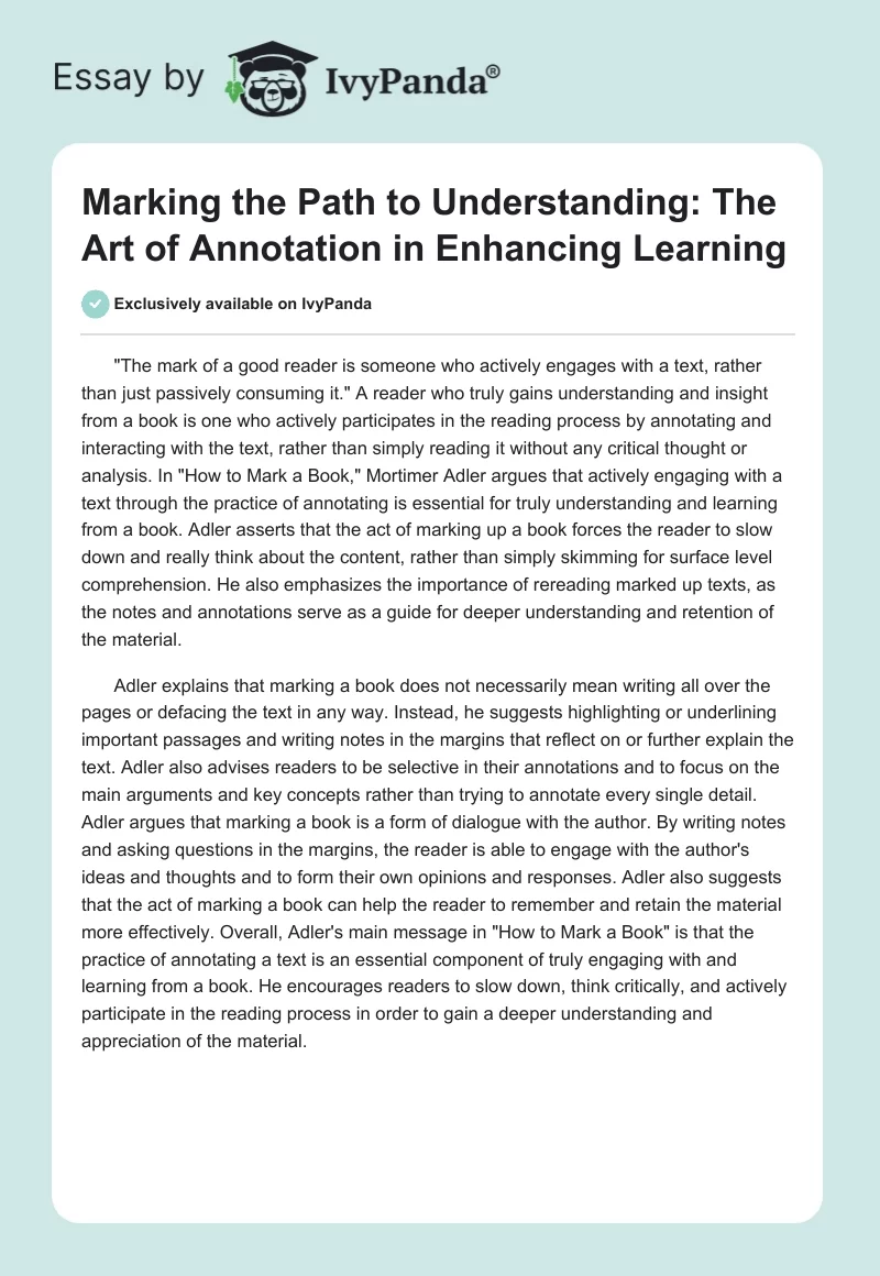 Marking the Path to Understanding: The Art of Annotation in Enhancing Learning. Page 1