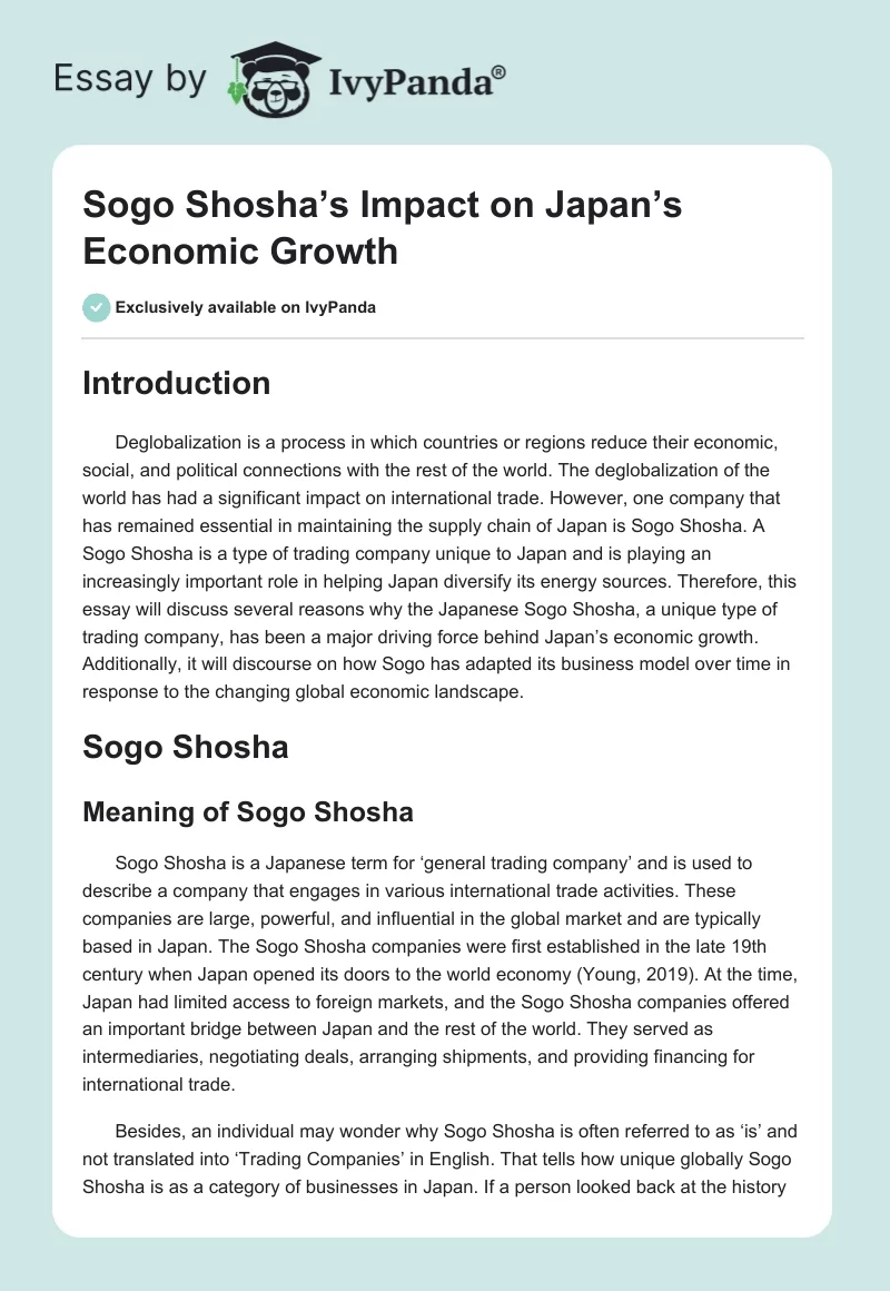 Sogo Shosha’s Impact on Japan’s Economic Growth. Page 1