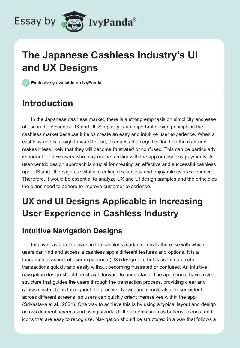 The Japanese Cashless Industry's UI and UX Designs. Page 1