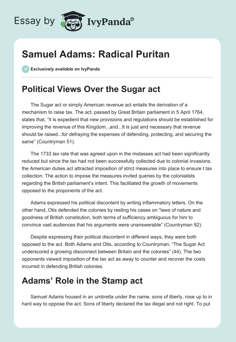 Samuel Adams: Radical Puritan. Page 1