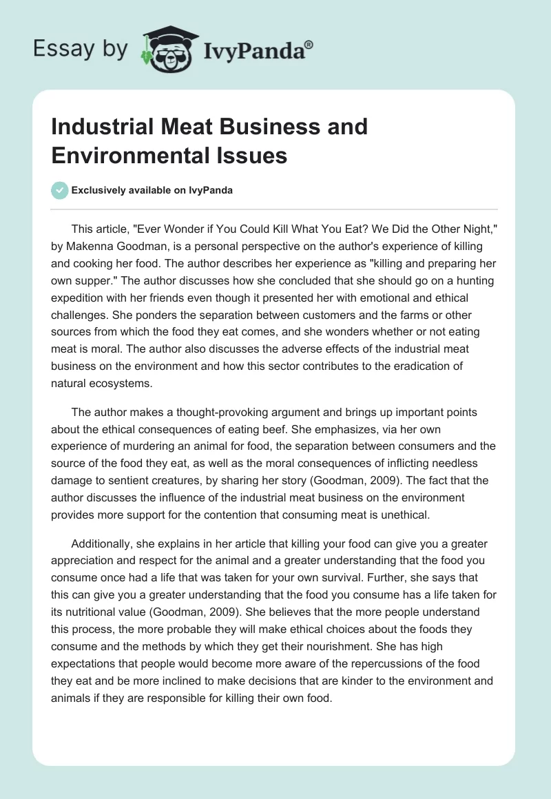 Industrial Meat Business and Environmental Issues. Page 1
