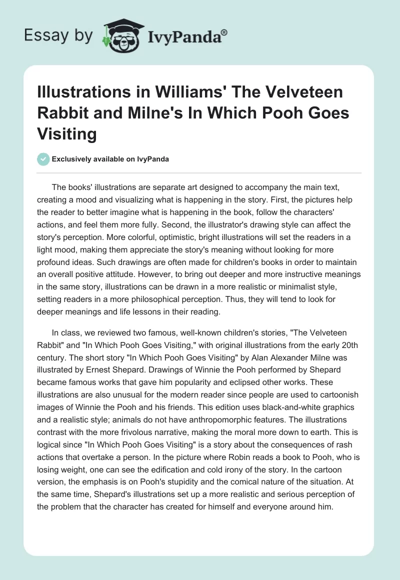 Illustrations in Williams' The Velveteen Rabbit and Milne's In Which Pooh Goes Visiting. Page 1