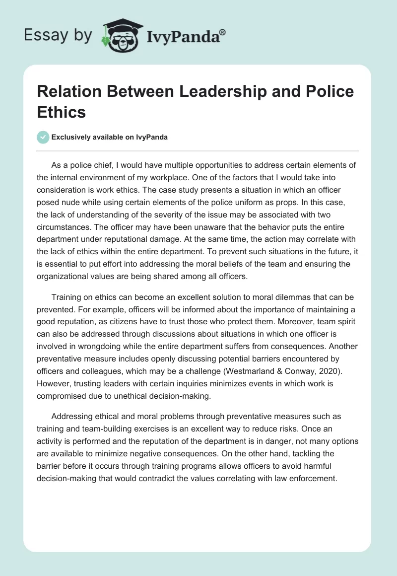 Relation Between Leadership and Police Ethics. Page 1