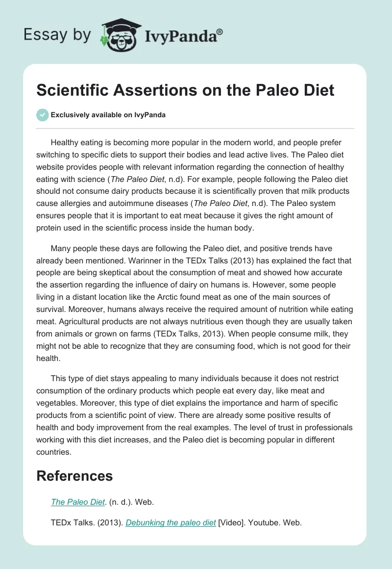 "Scientific" Assertions on the Paleo Diet. Page 1