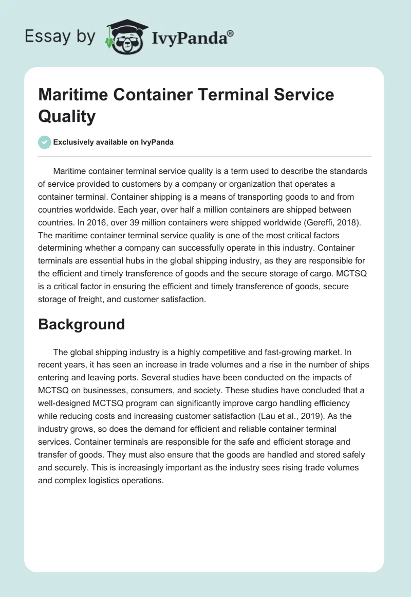 Maritime Container Terminal Service Quality. Page 1
