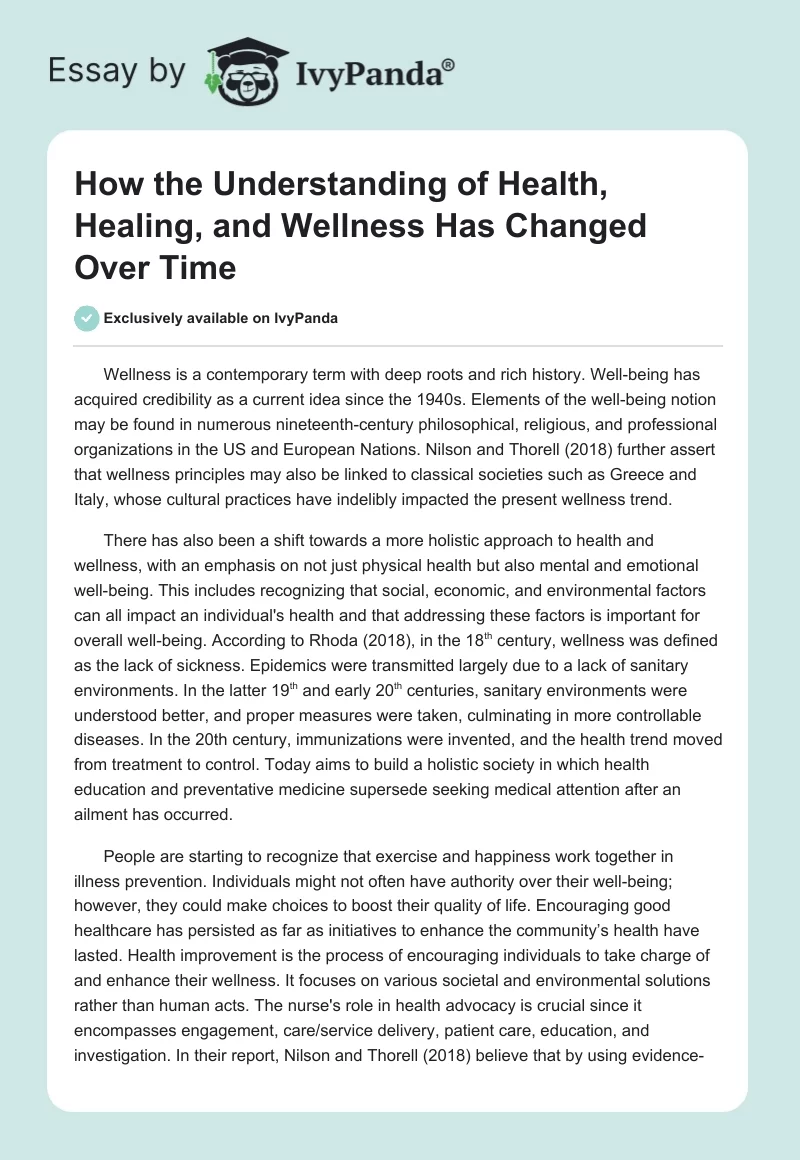How the Understanding of Health, Healing, and Wellness Has Changed Over Time. Page 1