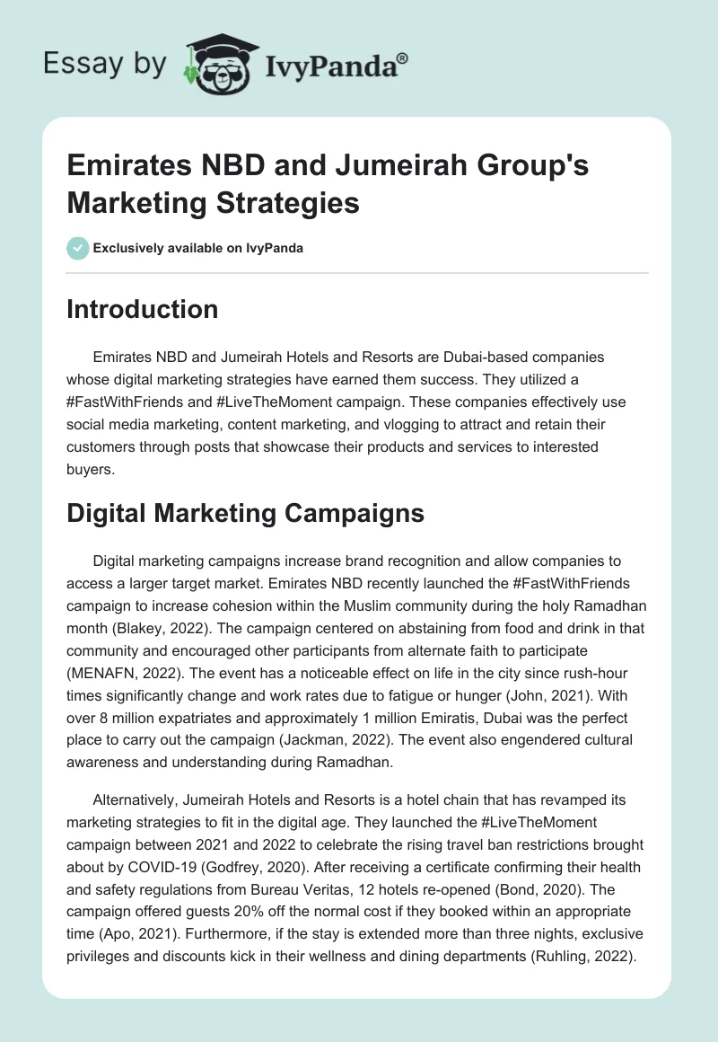 Emirates NBD and Jumeirah Group's Marketing Strategies. Page 1