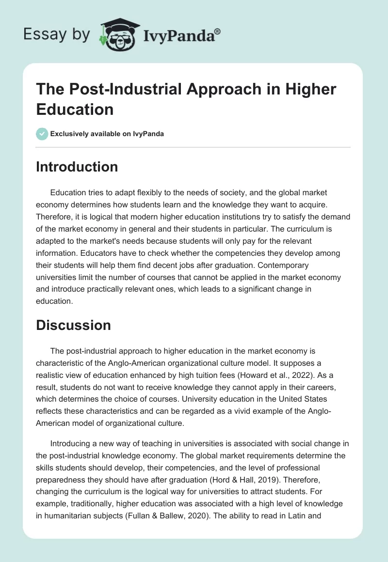 The Post-Industrial Approach in Higher Education. Page 1