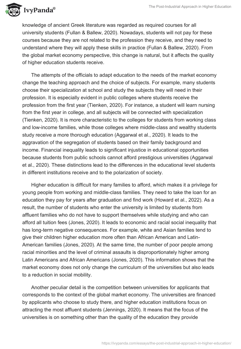 The Post-Industrial Approach in Higher Education. Page 2