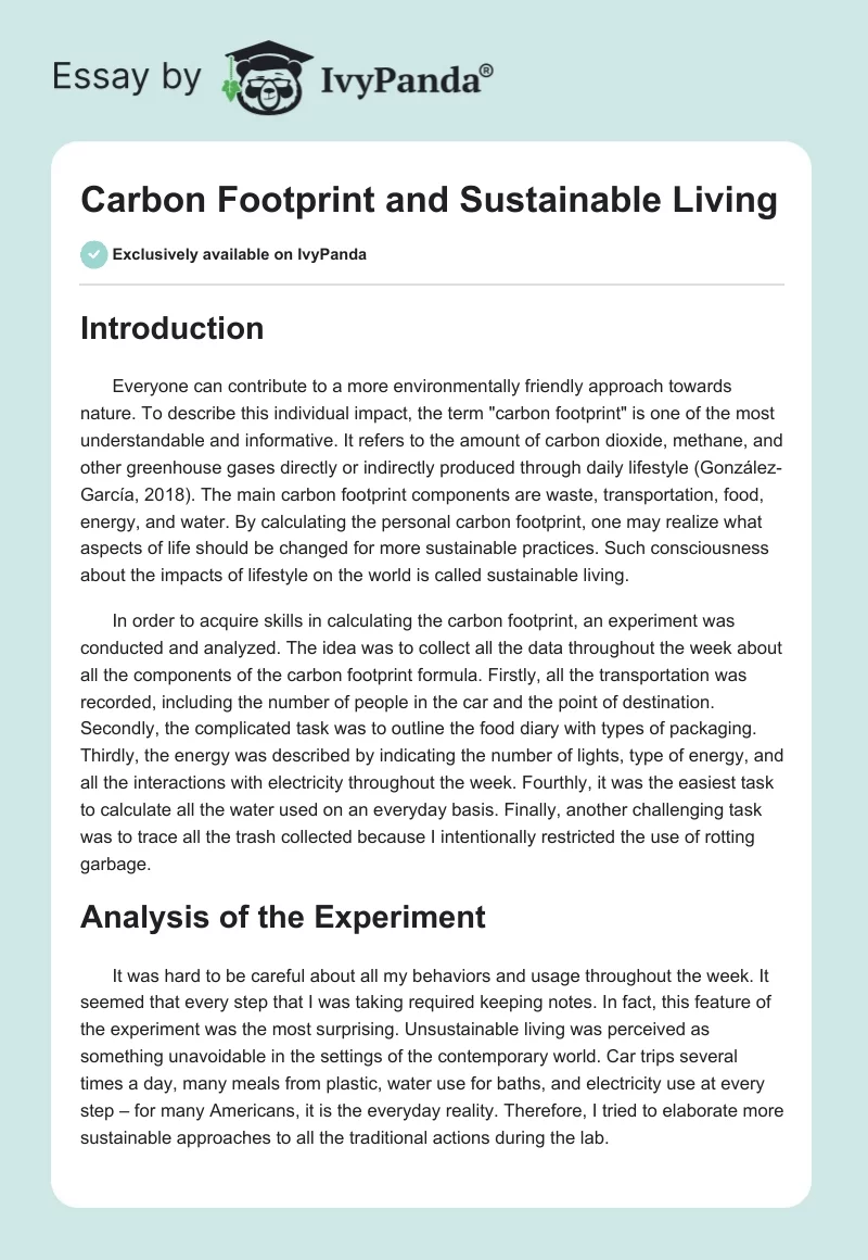 Carbon Footprint and Sustainable Living. Page 1