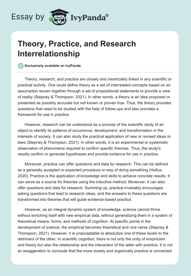 Theory, Practice, and Research Interrelationship. Page 1