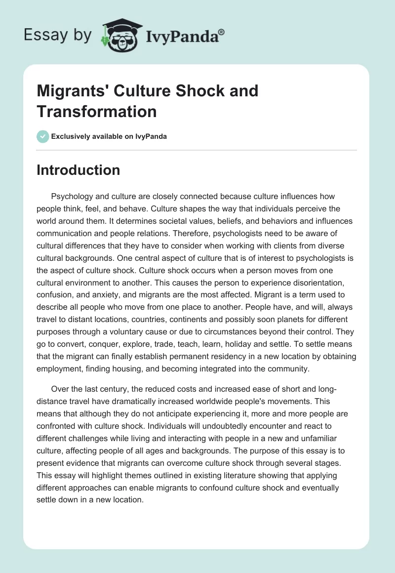 Migrants' Culture Shock and Transformation. Page 1