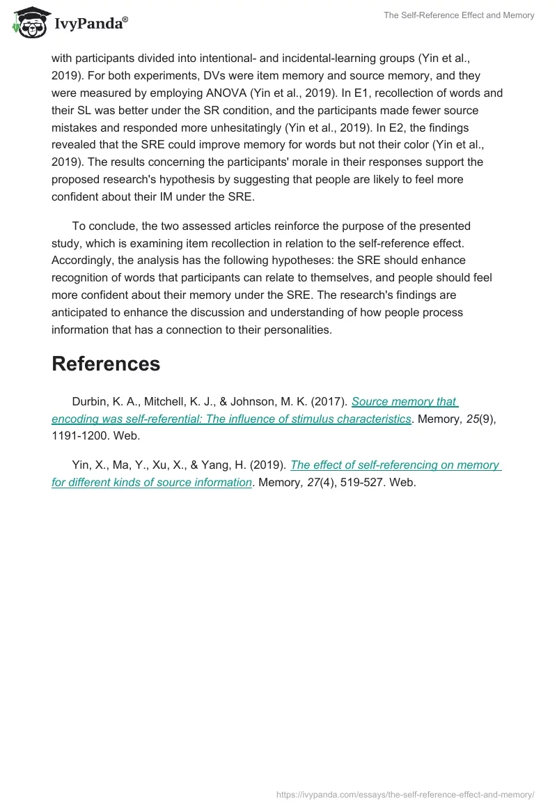 The Self-Reference Effect and Memory. Page 2