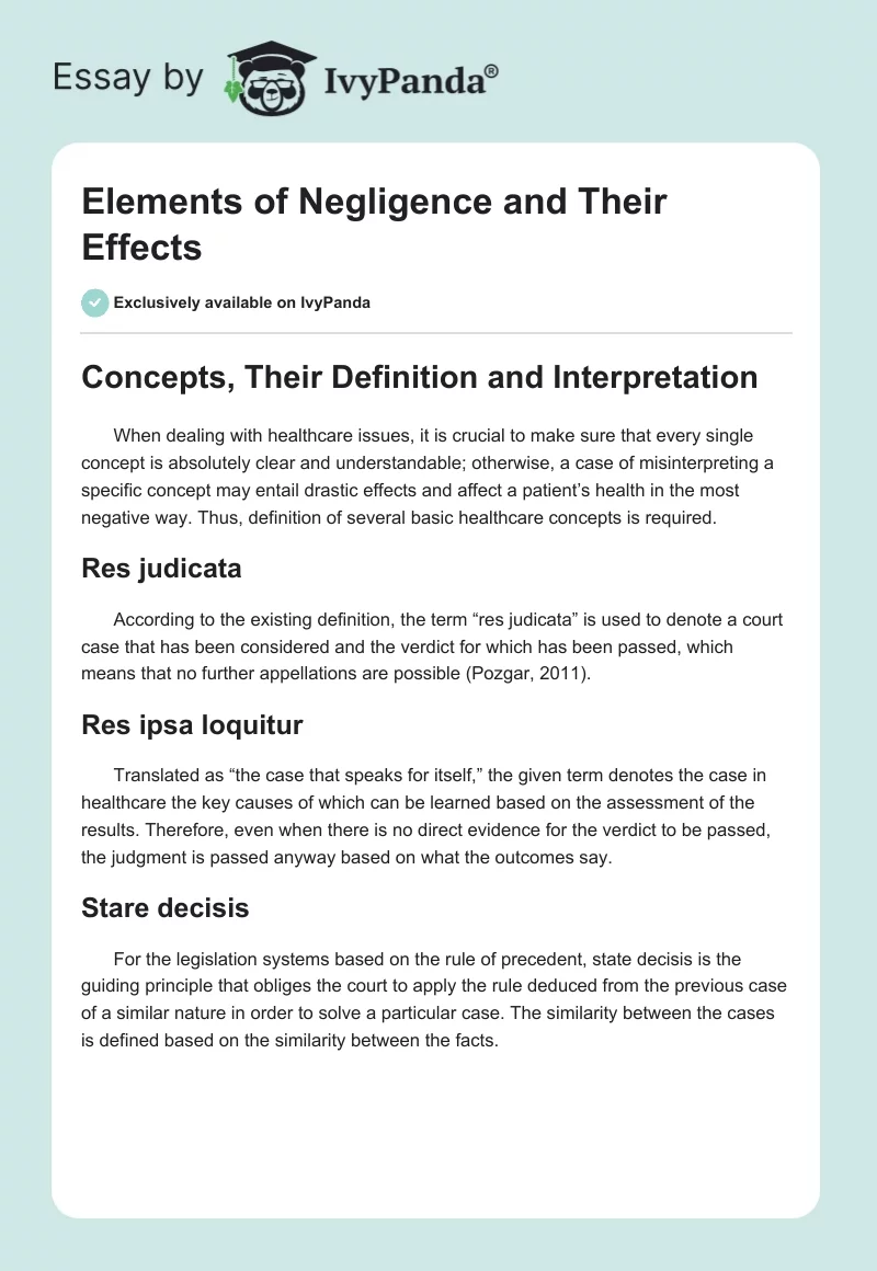 Elements of Negligence and Their Effects. Page 1