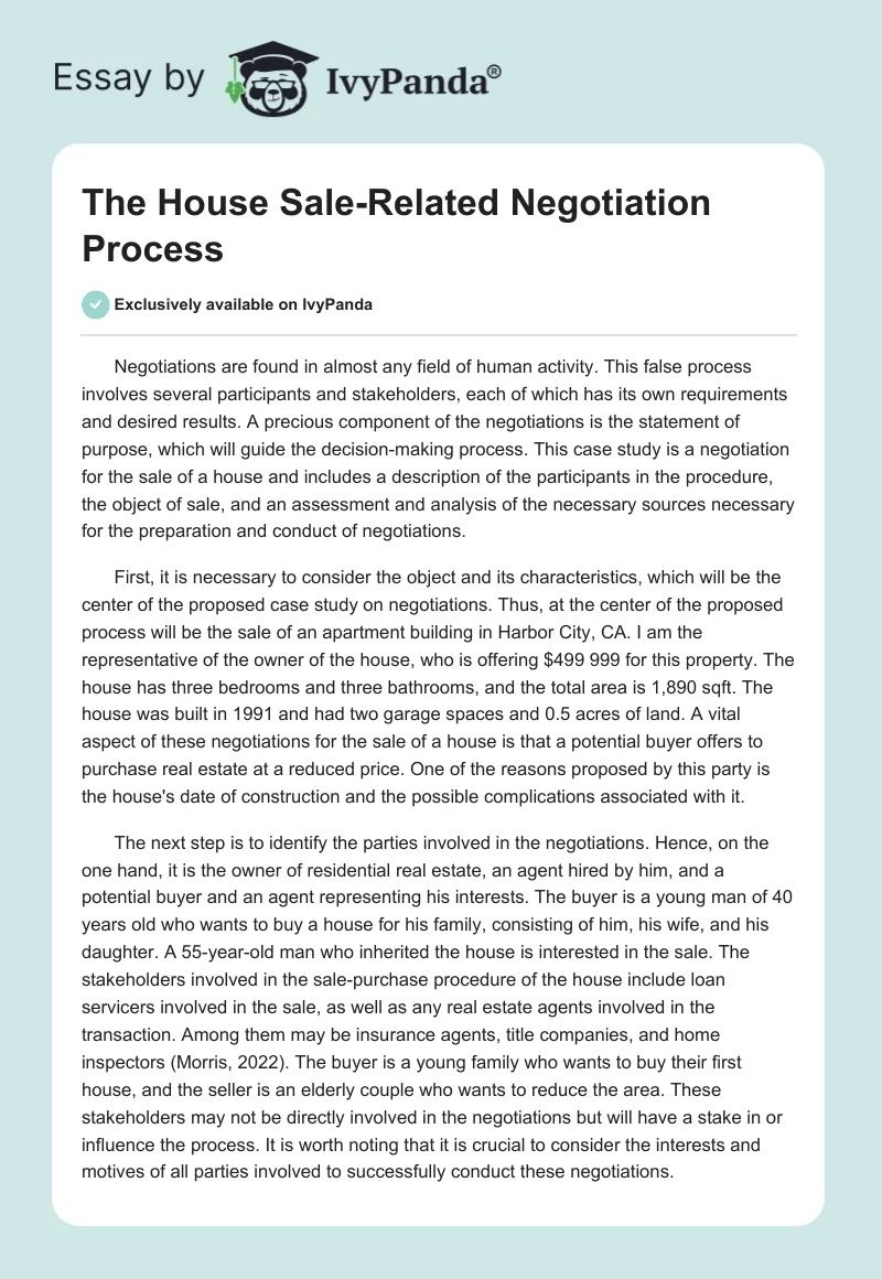 The House Sale-Related Negotiation Process. Page 1
