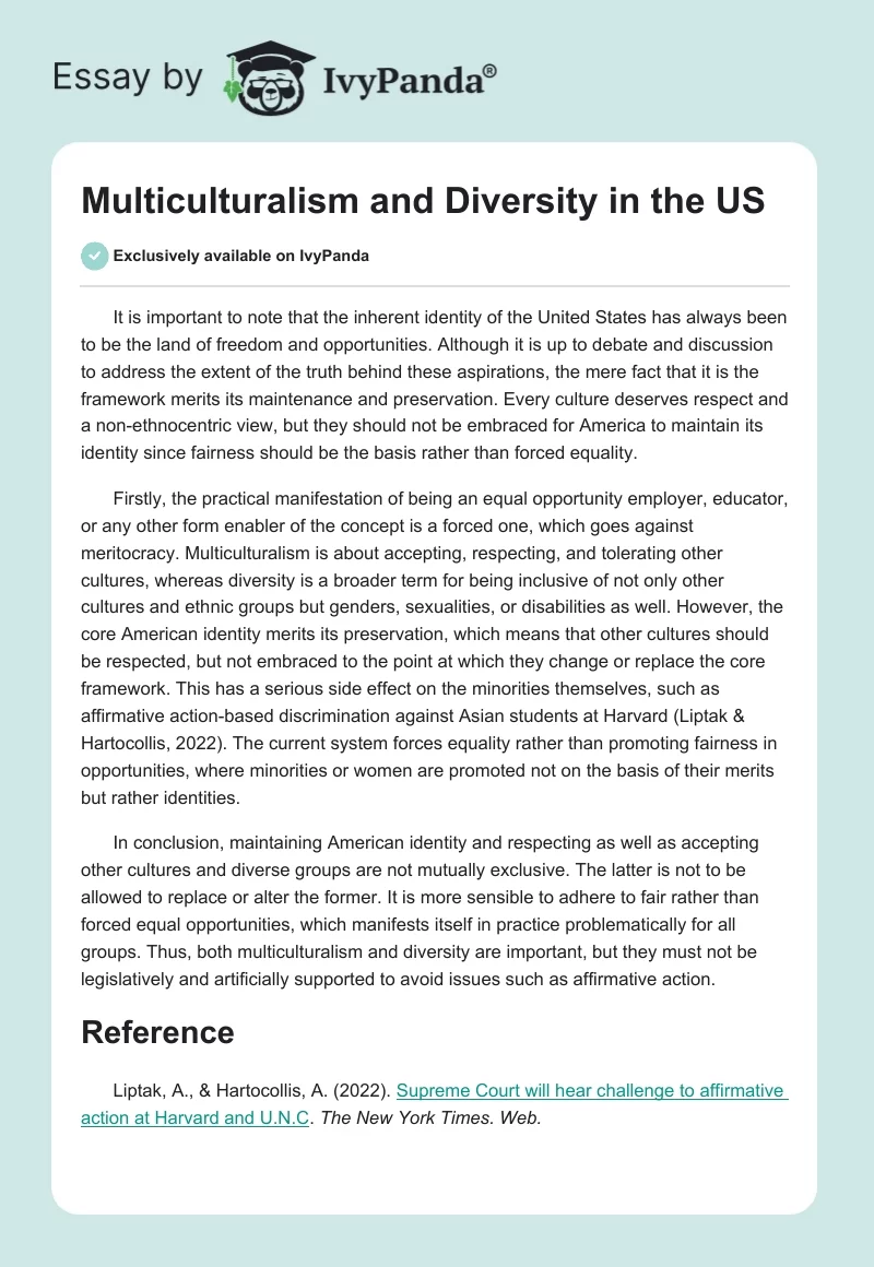 Multiculturalism and Diversity in the US. Page 1