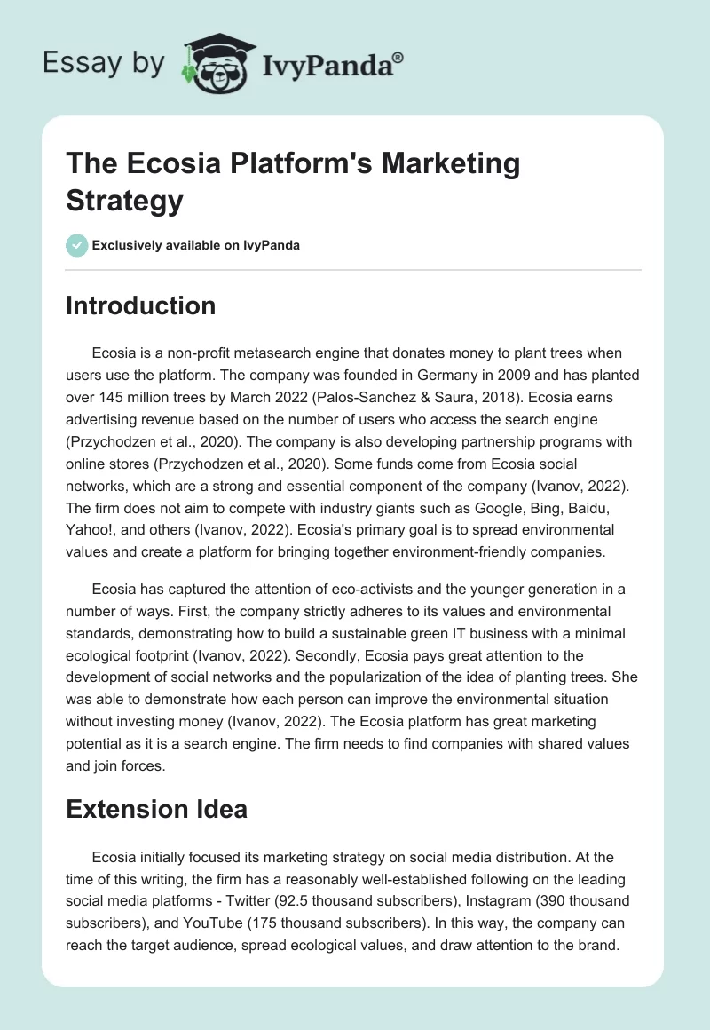 The Ecosia Platform's Marketing Strategy. Page 1