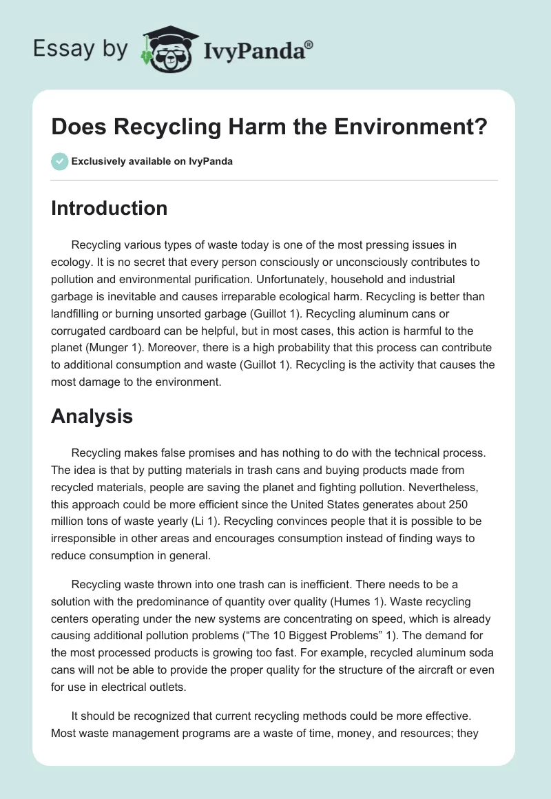 Does Recycling Harm the Environment?. Page 1
