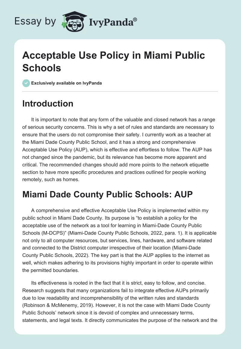 Acceptable Use Policy in Miami Public Schools. Page 1