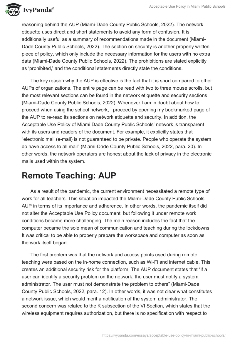 Acceptable Use Policy in Miami Public Schools. Page 2