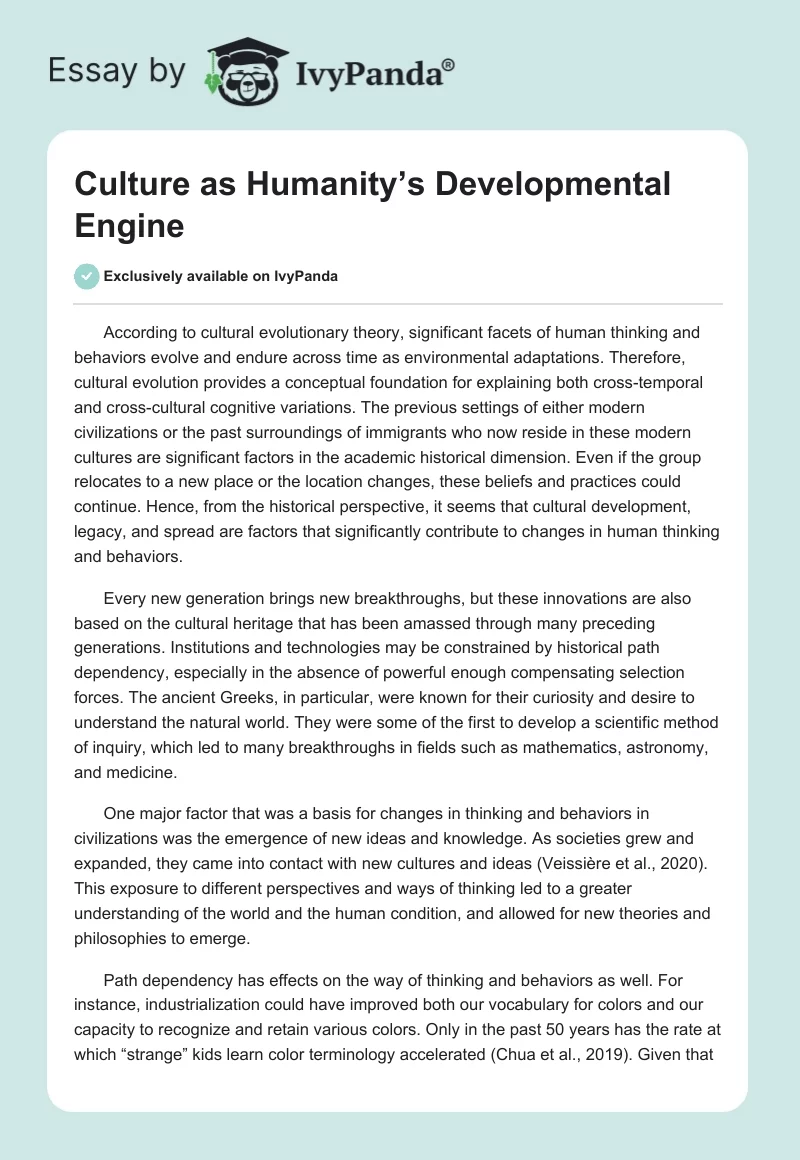 Culture as Humanity’s Developmental Engine. Page 1