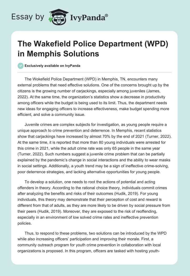 The Wakefield Police Department (WPD) in Memphis Solutions. Page 1