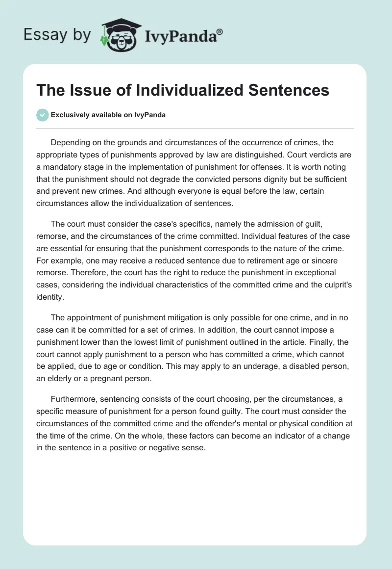 The Issue of Individualized Sentences. Page 1