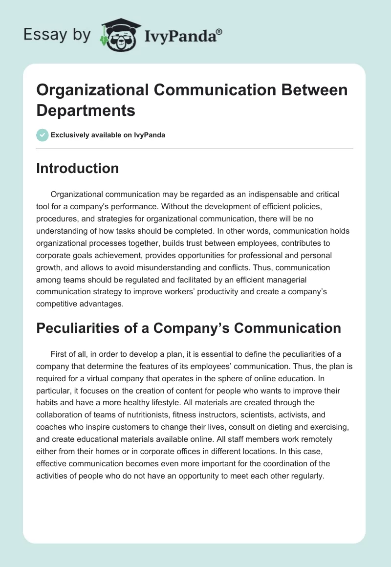 Organizational Communication Between Departments. Page 1