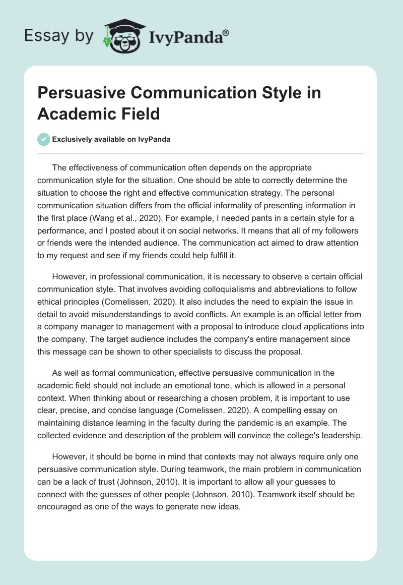 Persuasive Communication Style in Academic Field. Page 1