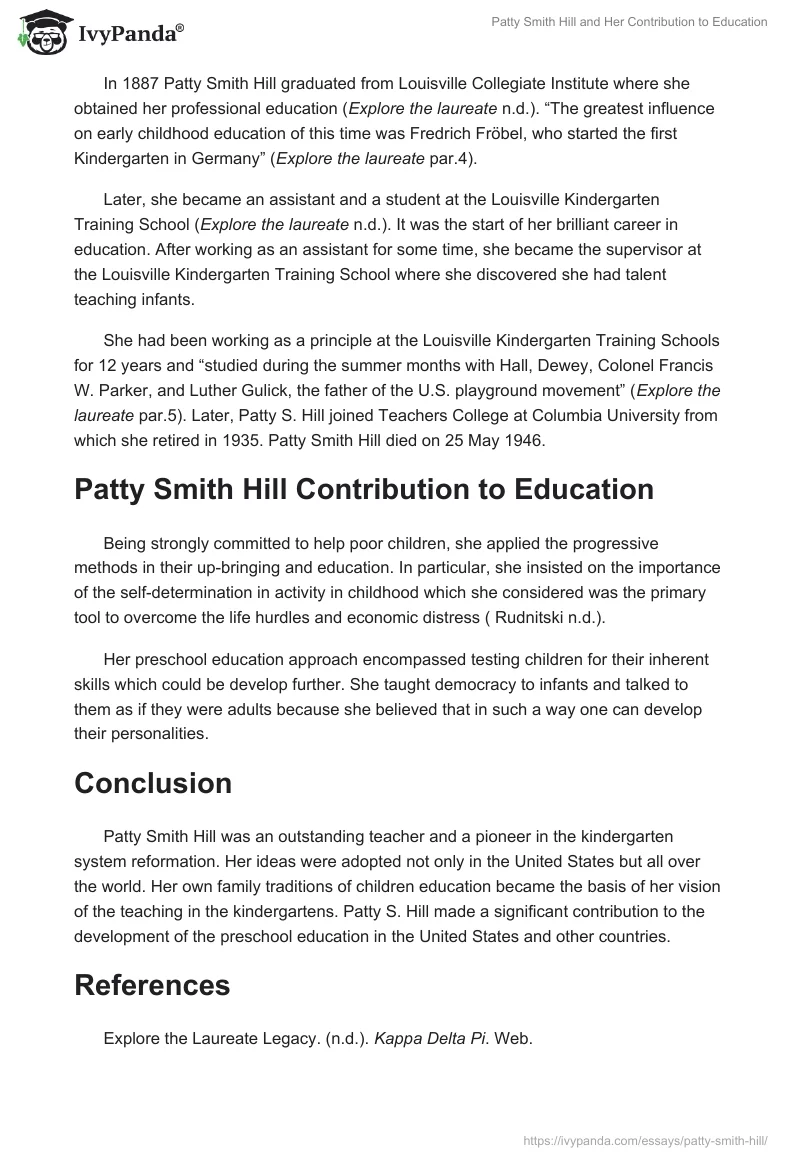 Patty Smith Hill and Her Contribution to Education. Page 2