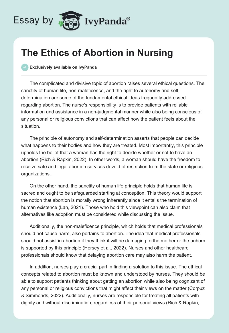 The Ethics of Abortion in Nursing. Page 1