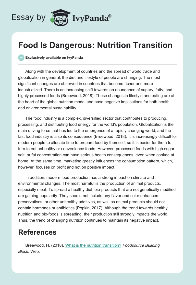 Food Is Dangerous: Nutrition Transition. Page 1