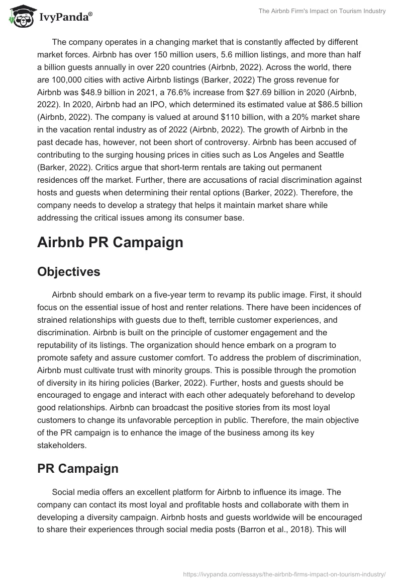 The Airbnb Firm's Impact on Tourism Industry. Page 2