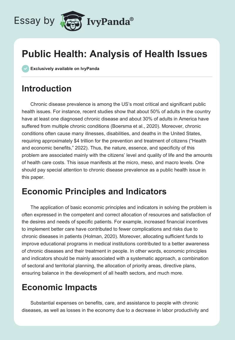 Public Health: Analysis of Health Issues. Page 1