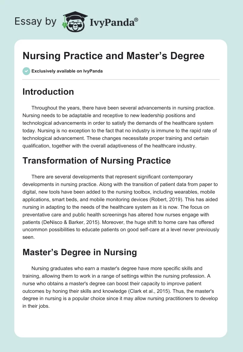 Nursing Practice and Master’s Degree. Page 1
