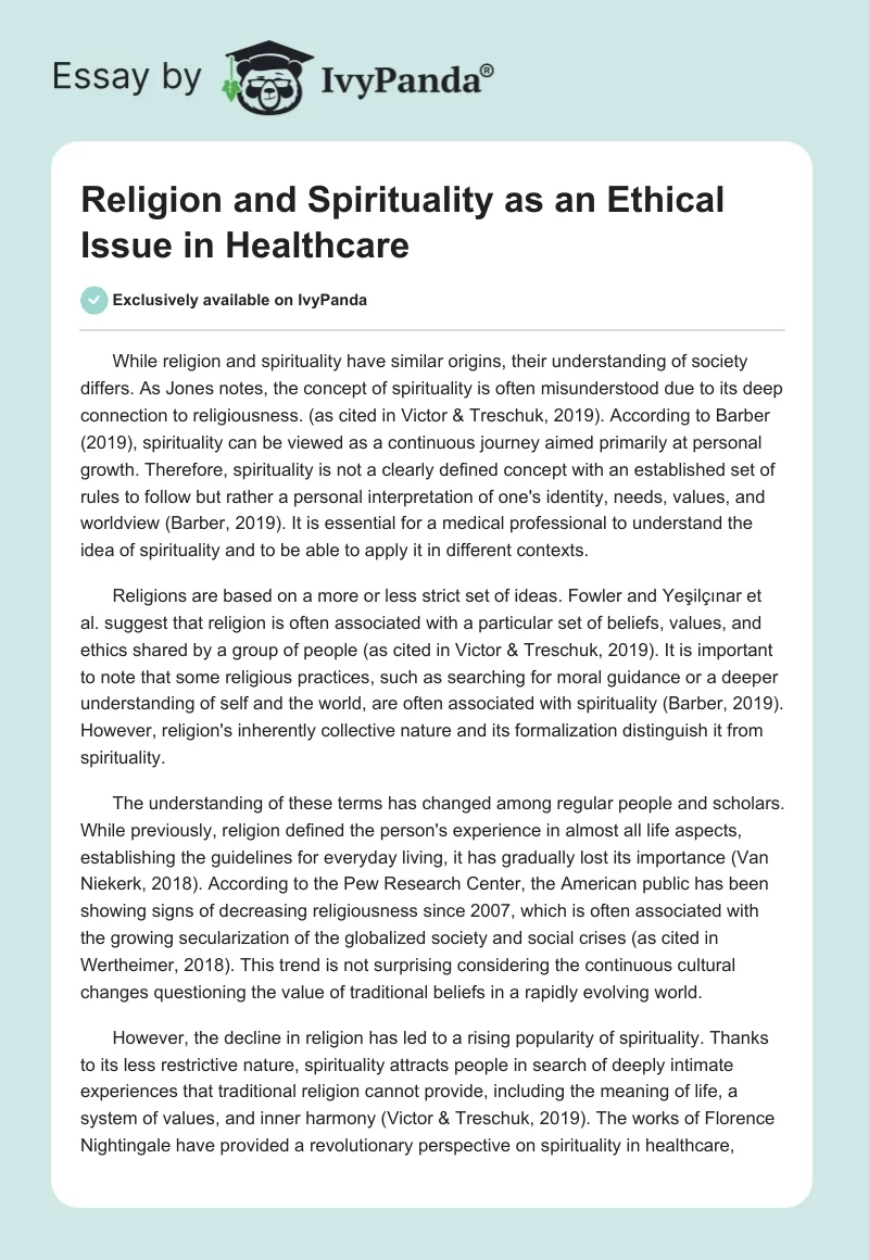 Religion and Spirituality as an Ethical Issue in Healthcare. Page 1