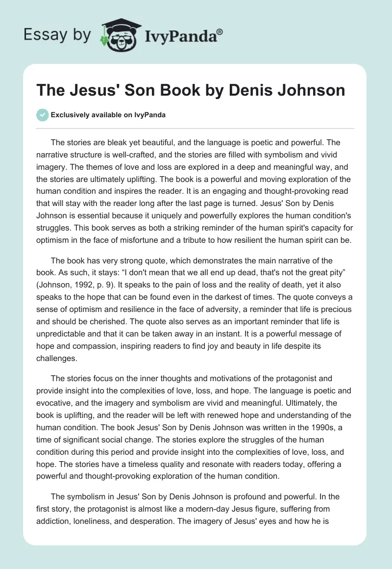 The "Jesus' Son" Book by Denis Johnson. Page 1