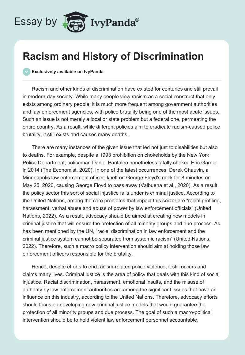 Racism and History of Discrimination. Page 1