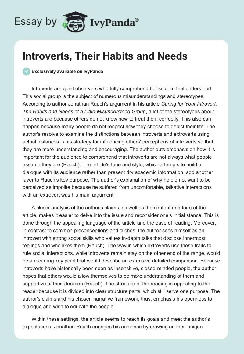Introverts, Their Habits and Needs. Page 1