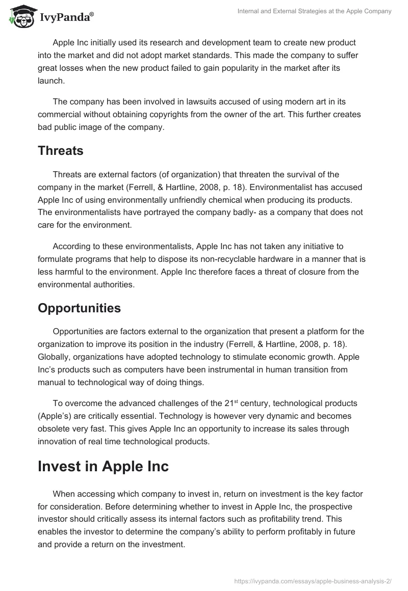 Internal and External Strategies at the Apple Company. Page 3