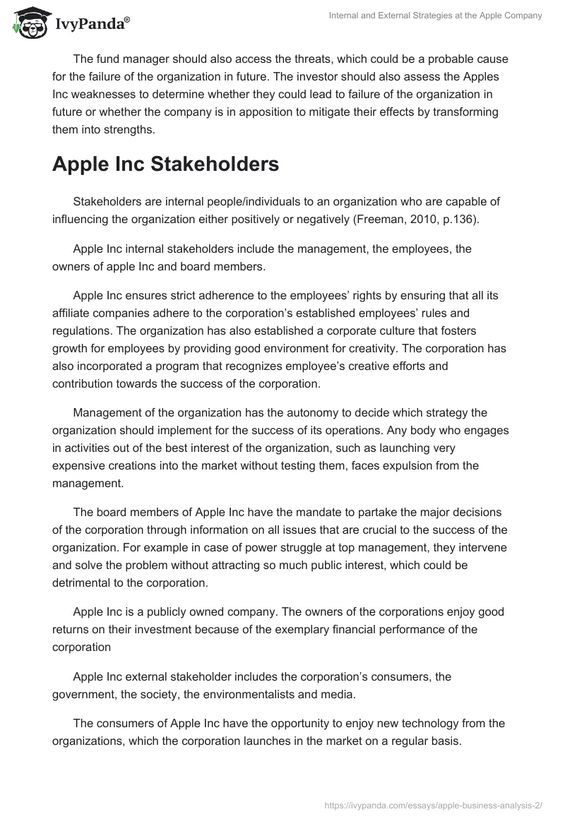 Internal and External Strategies at the Apple Company. Page 4