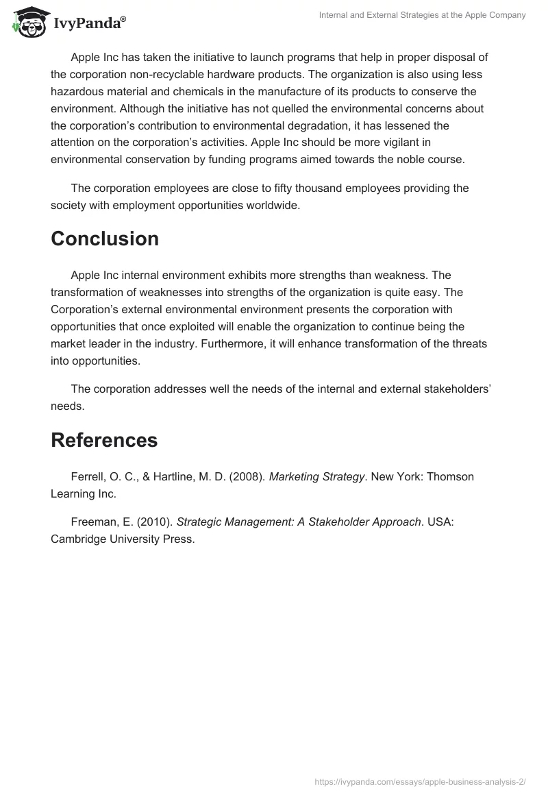 Internal and External Strategies at the Apple Company. Page 5