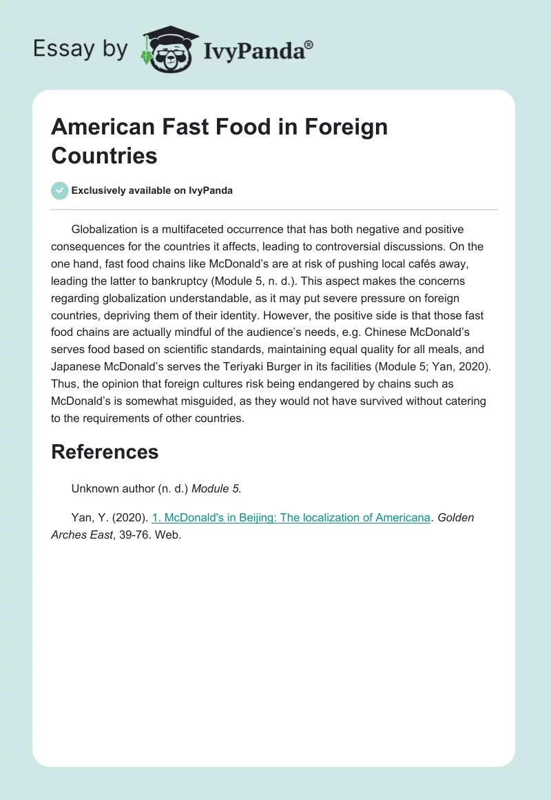 American Fast Food in Foreign Countries. Page 1