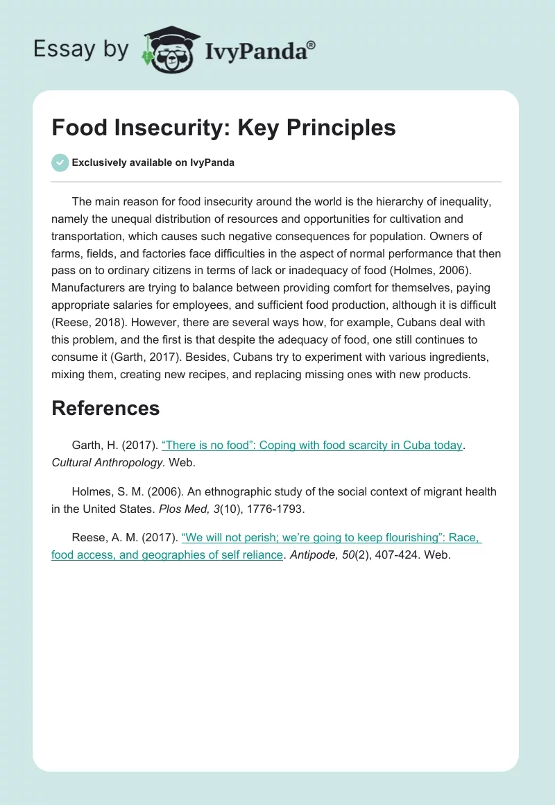 Food Insecurity: Key Principles. Page 1