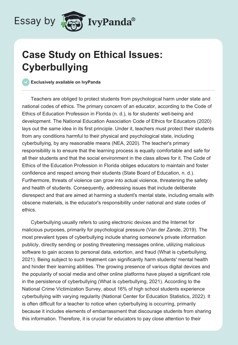 Case Study on Ethical Issues: Cyberbullying. Page 1