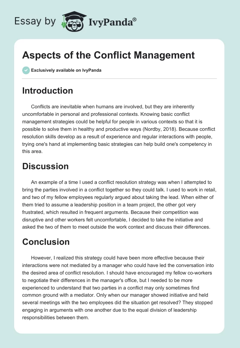 Aspects of the Conflict Management. Page 1