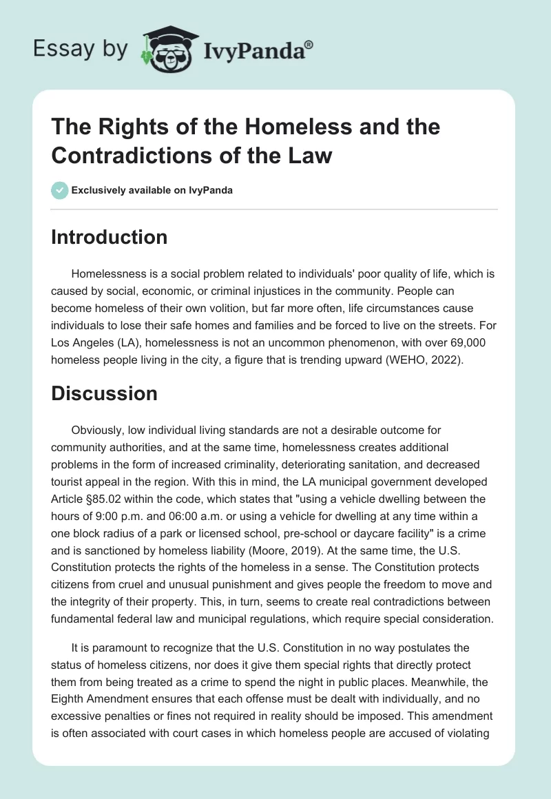 The Rights of the Homeless and the Contradictions of the Law. Page 1
