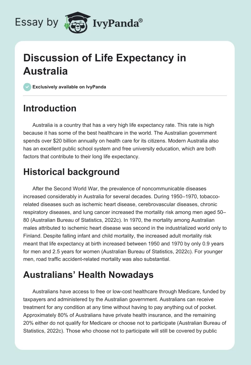 Discussion of Life Expectancy in Australia. Page 1