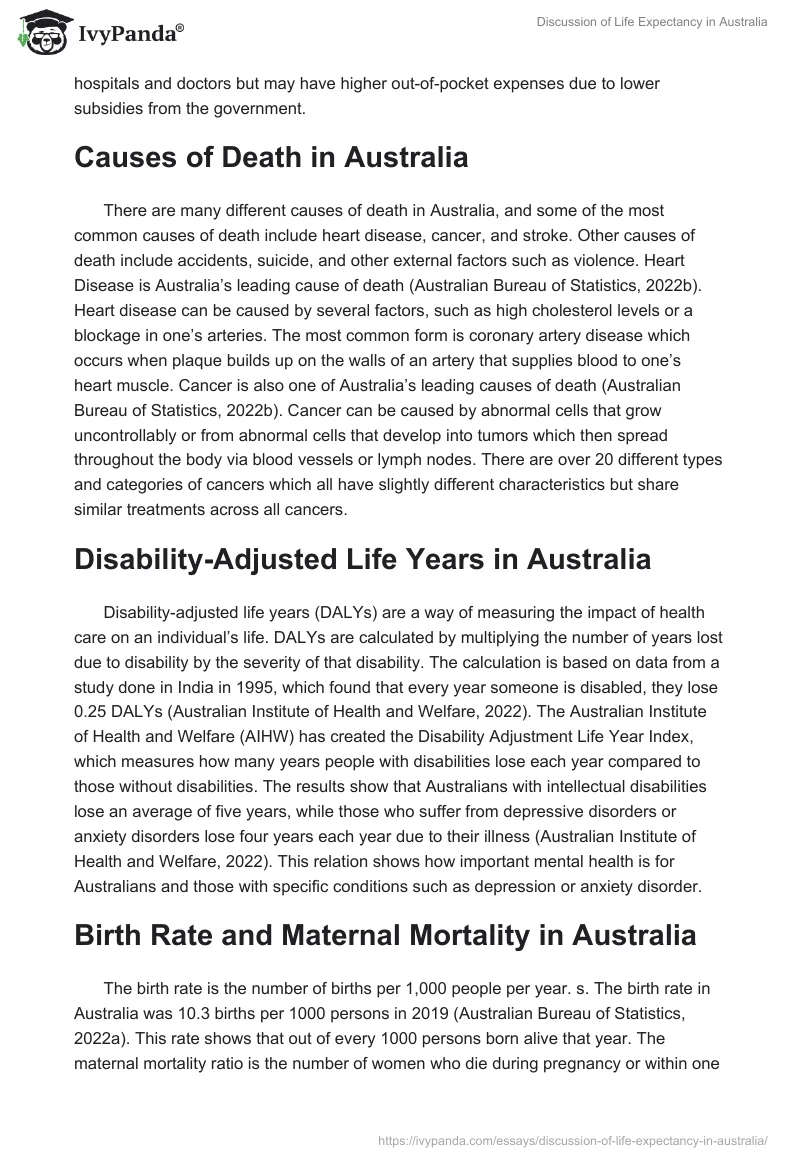Discussion of Life Expectancy in Australia. Page 2